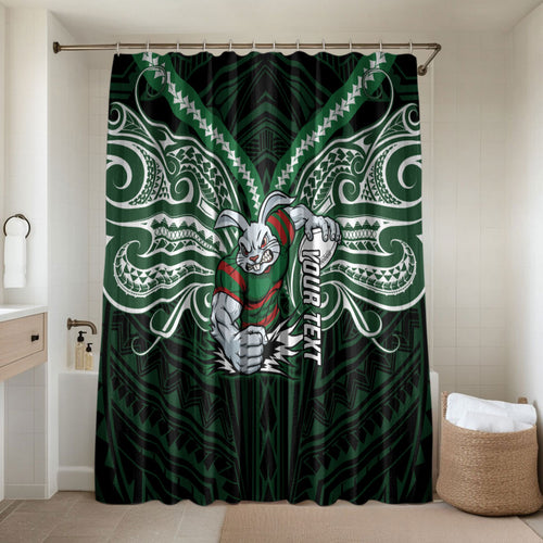 Custom South Sydney Rabbitohs Rugby Bathroom Set Rabbit Warrior Polynesia Islander Rugby Mascot