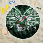 Custom South Sydney Rabbitohs Rugby Beach Blanket Rabbit Warrior Polynesia Islander Rugby Mascot