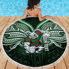 Custom South Sydney Rabbitohs Rugby Beach Blanket Rabbit Warrior Polynesia Islander Rugby Mascot
