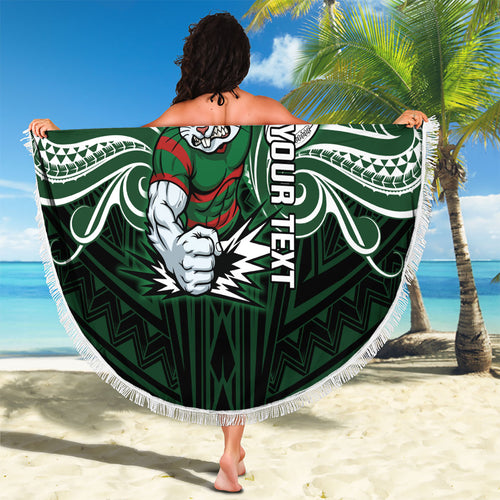 Custom South Sydney Rabbitohs Rugby Beach Blanket Rabbit Warrior Polynesia Islander Rugby Mascot