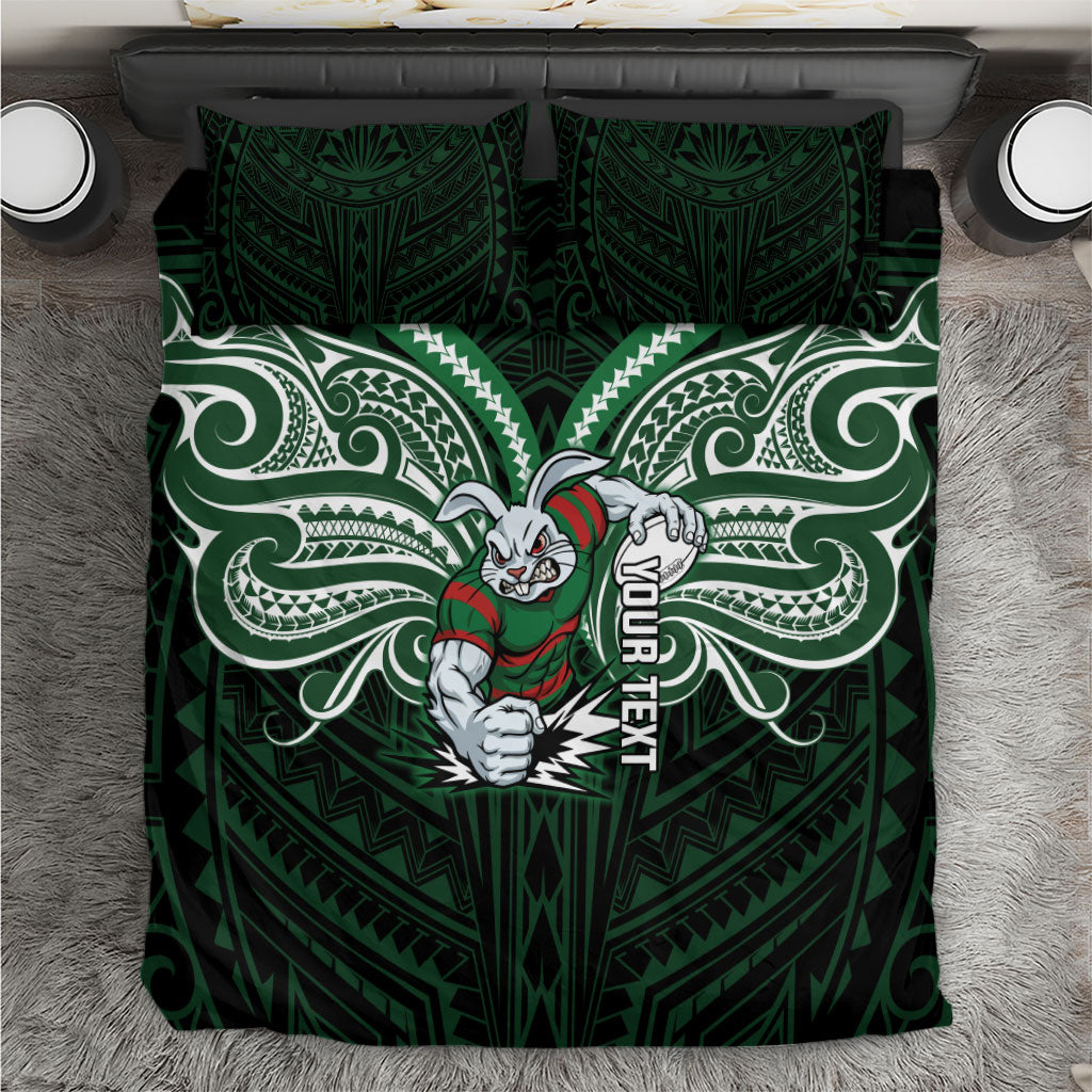 Custom South Sydney Rabbitohs Rugby Bedding Set Rabbit Warrior Polynesia Islander Rugby Mascot
