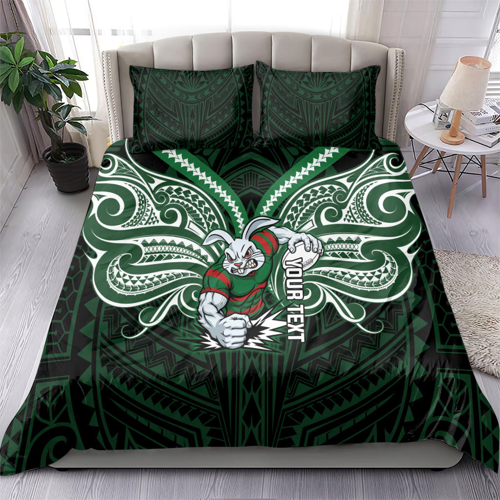 Custom South Sydney Rabbitohs Rugby Bedding Set Rabbit Warrior Polynesia Islander Rugby Mascot