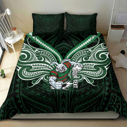 Custom South Sydney Rabbitohs Rugby Bedding Set Rabbit Warrior Polynesia Islander Rugby Mascot