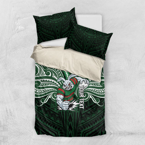 Custom South Sydney Rabbitohs Rugby Bedding Set Rabbit Warrior Polynesia Islander Rugby Mascot