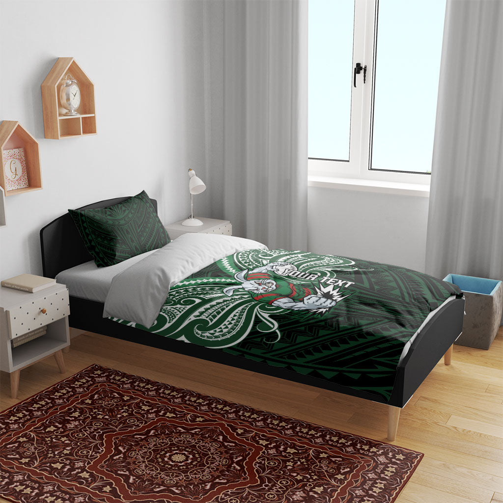 Custom South Sydney Rabbitohs Rugby Bedding Set Rabbit Warrior Polynesia Islander Rugby Mascot