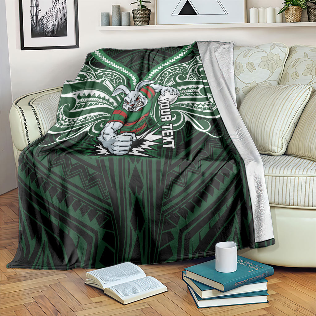 Custom South Sydney Rabbitohs Rugby Blanket Rabbit Warrior Polynesia Islander Rugby Mascot