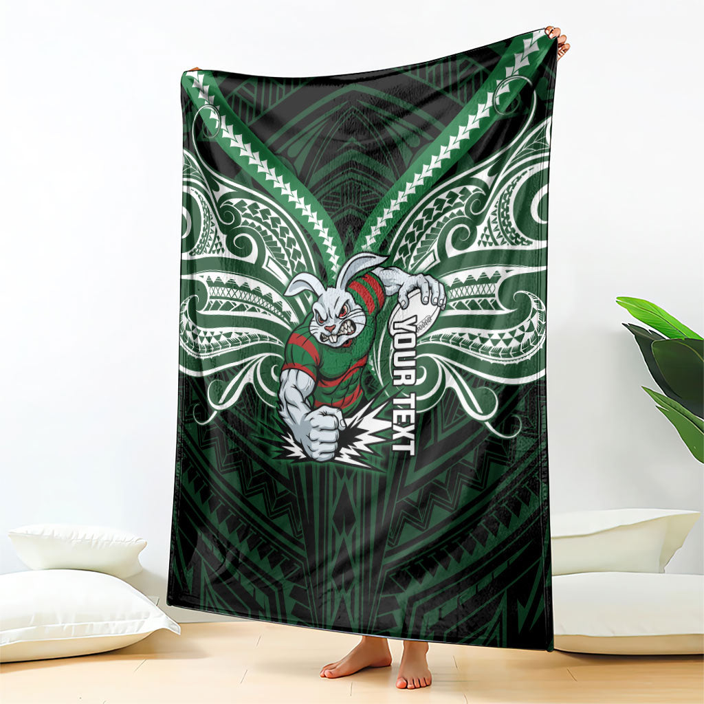 Custom South Sydney Rabbitohs Rugby Blanket Rabbit Warrior Polynesia Islander Rugby Mascot