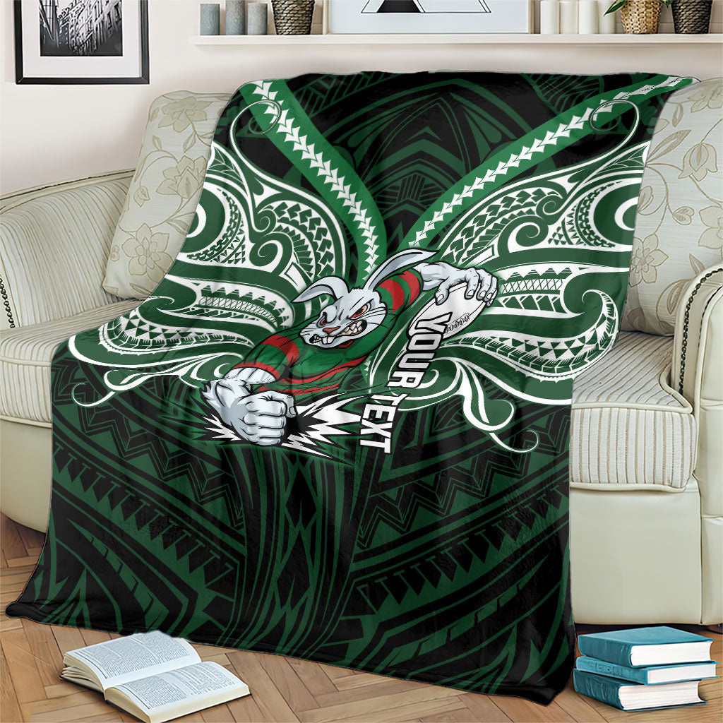 Custom South Sydney Rabbitohs Rugby Blanket Rabbit Warrior Polynesia Islander Rugby Mascot