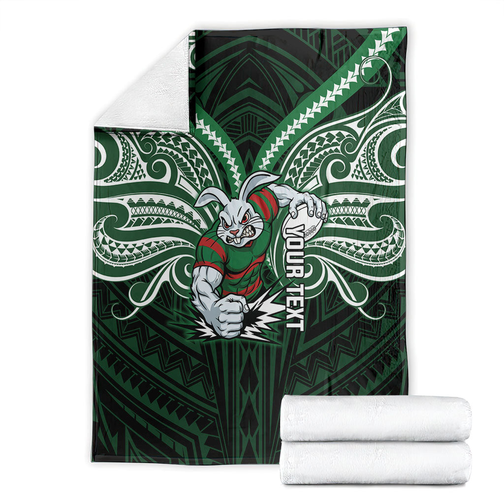 Custom South Sydney Rabbitohs Rugby Blanket Rabbit Warrior Polynesia Islander Rugby Mascot