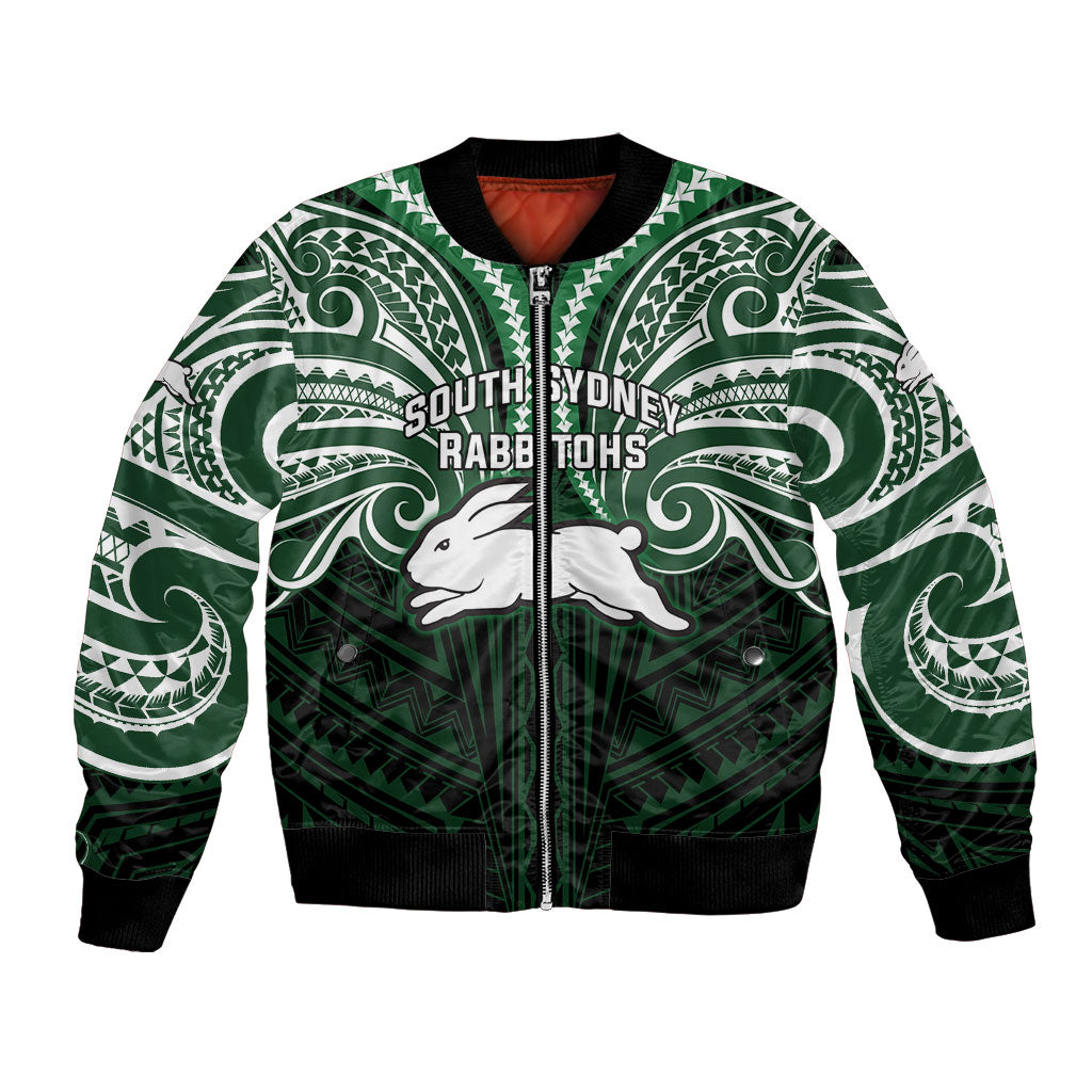 Custom South Sydney Rabbitohs Rugby Bomber Jacket Rabbit Warrior Polynesia Islander Rugby Mascot