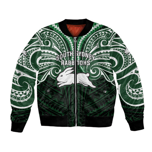 Custom South Sydney Rabbitohs Rugby Bomber Jacket Rabbit Warrior Polynesia Islander Rugby Mascot