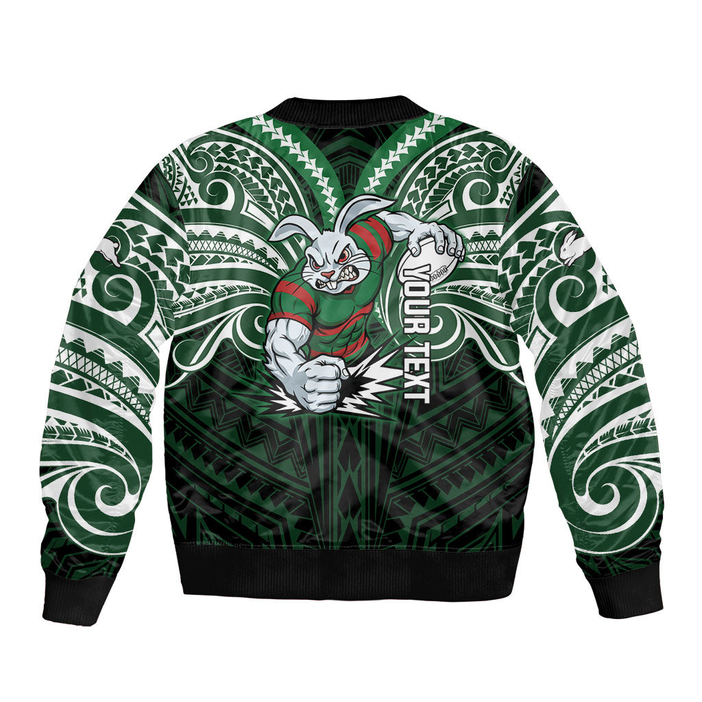Custom South Sydney Rabbitohs Rugby Bomber Jacket Rabbit Warrior Polynesia Islander Rugby Mascot