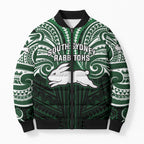 Custom South Sydney Rabbitohs Rugby Bomber Puffer Jacket Rabbit Warrior Polynesia Islander Rugby Mascot