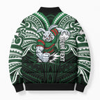 Custom South Sydney Rabbitohs Rugby Bomber Puffer Jacket Rabbit Warrior Polynesia Islander Rugby Mascot