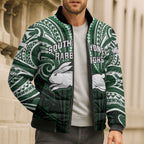 Custom South Sydney Rabbitohs Rugby Bomber Puffer Jacket Rabbit Warrior Polynesia Islander Rugby Mascot