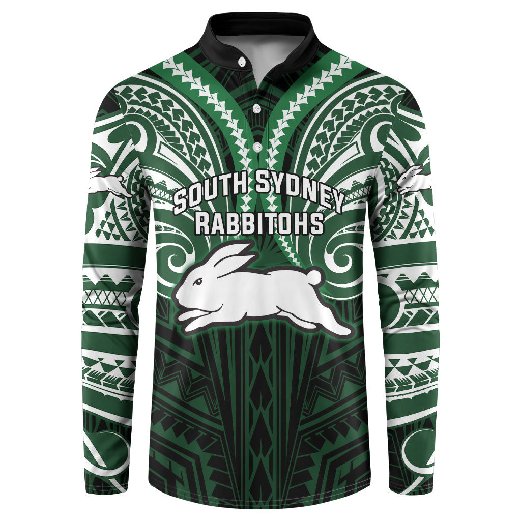 Custom South Sydney Rabbitohs Rugby Button Sweatshirt Rabbit Warrior Polynesia Islander Rugby Mascot