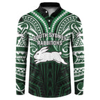 Custom South Sydney Rabbitohs Rugby Button Sweatshirt Rabbit Warrior Polynesia Islander Rugby Mascot