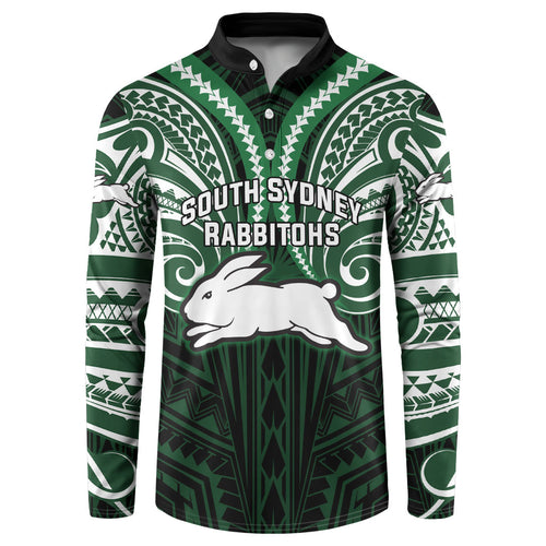 Custom South Sydney Rabbitohs Rugby Button Sweatshirt Rabbit Warrior Polynesia Islander Rugby Mascot