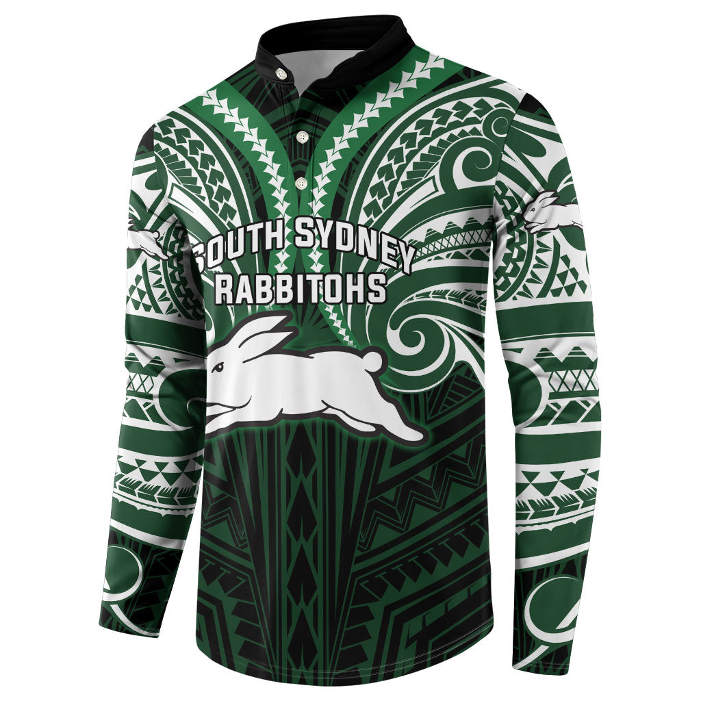 Custom South Sydney Rabbitohs Rugby Button Sweatshirt Rabbit Warrior Polynesia Islander Rugby Mascot