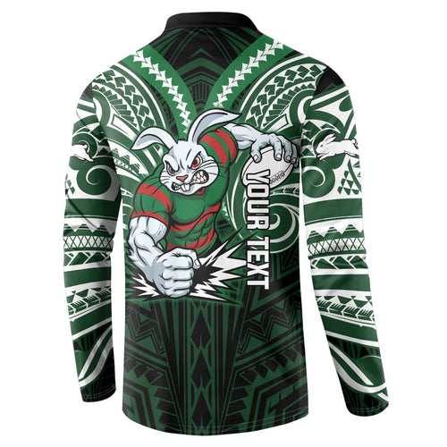 Custom South Sydney Rabbitohs Rugby Button Sweatshirt Rabbit Warrior Polynesia Islander Rugby Mascot