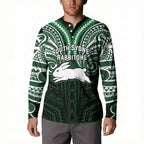 Custom South Sydney Rabbitohs Rugby Button Sweatshirt Rabbit Warrior Polynesia Islander Rugby Mascot