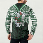 Custom South Sydney Rabbitohs Rugby Button Sweatshirt Rabbit Warrior Polynesia Islander Rugby Mascot