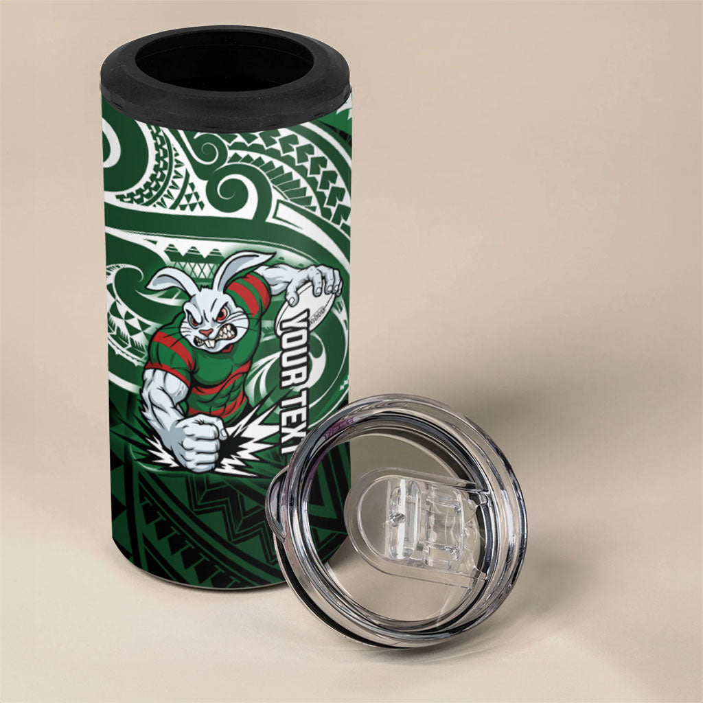 Custom South Sydney Rabbitohs Rugby 4 in 1 Can Cooler Tumbler Rabbit Warrior Polynesia Islander Rugby Mascot