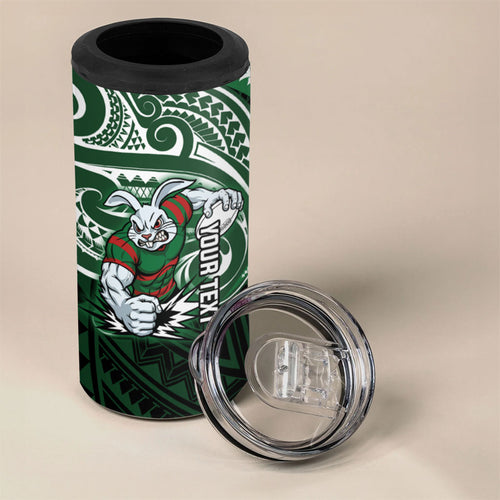 Custom South Sydney Rabbitohs Rugby 4 in 1 Can Cooler Tumbler Rabbit Warrior Polynesia Islander Rugby Mascot