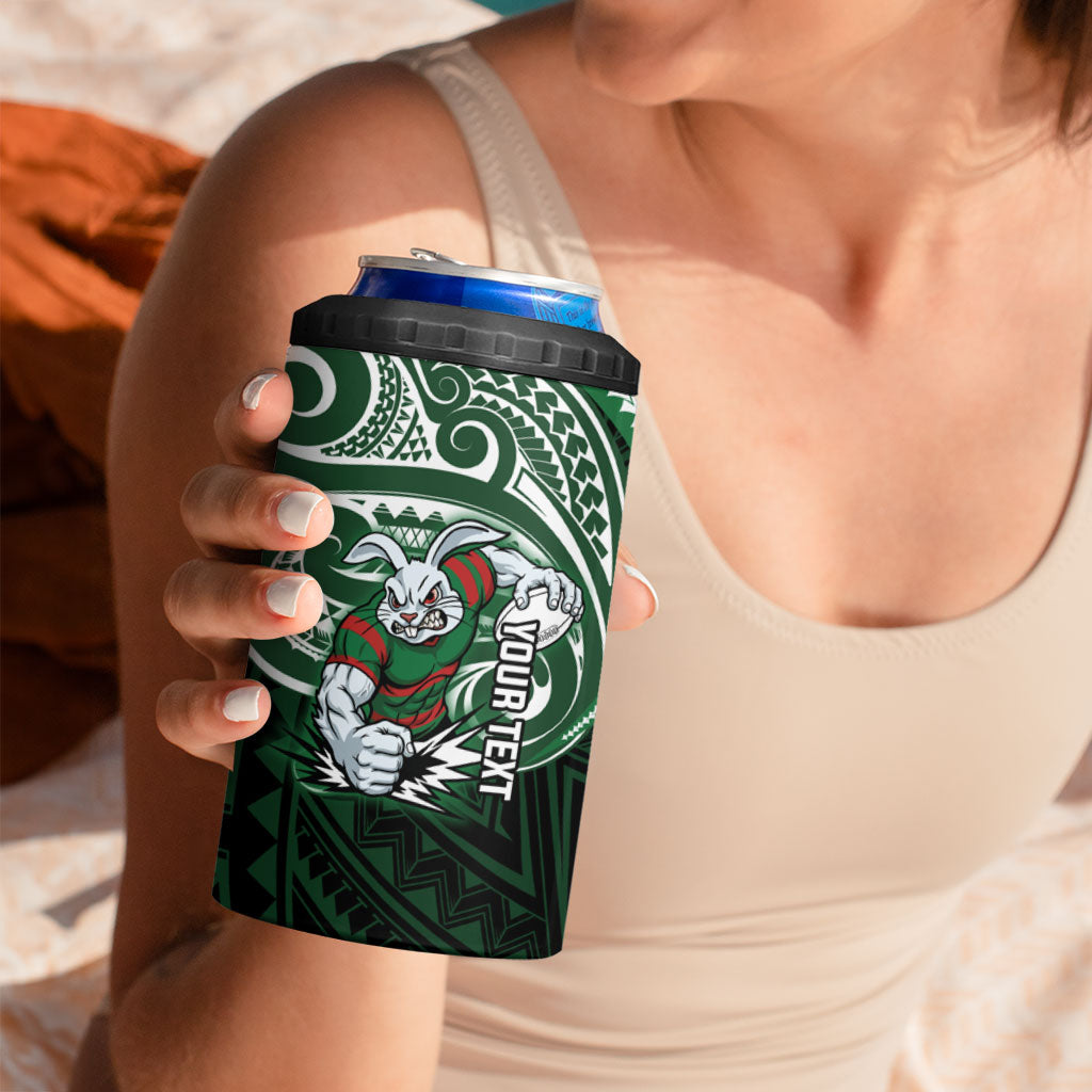 Custom South Sydney Rabbitohs Rugby 4 in 1 Can Cooler Tumbler Rabbit Warrior Polynesia Islander Rugby Mascot