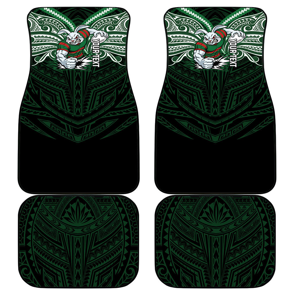 Custom South Sydney Rabbitohs Rugby Car Mats Rabbit Warrior Polynesia Islander Rugby Mascot
