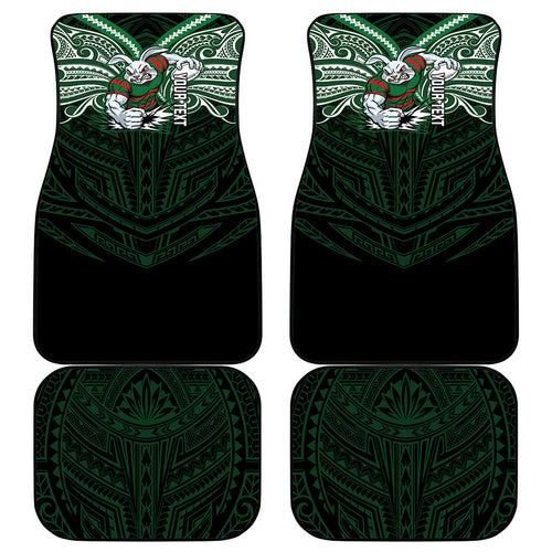 Custom South Sydney Rabbitohs Rugby Car Mats Rabbit Warrior Polynesia Islander Rugby Mascot