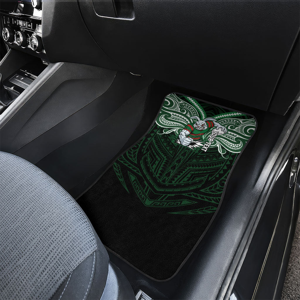 Custom South Sydney Rabbitohs Rugby Car Mats Rabbit Warrior Polynesia Islander Rugby Mascot
