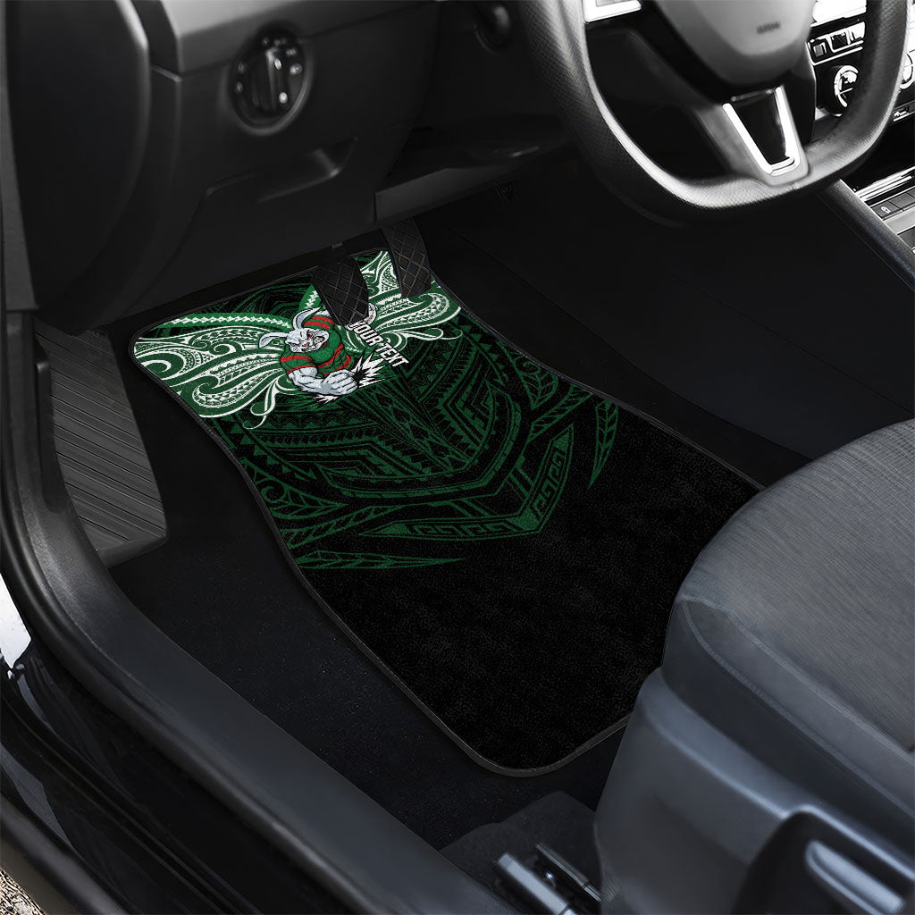 Custom South Sydney Rabbitohs Rugby Car Mats Rabbit Warrior Polynesia Islander Rugby Mascot