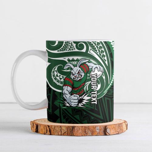 Custom South Sydney Rabbitohs Rugby Ceramic Mug Rabbit Warrior Polynesia Islander Rugby Mascot