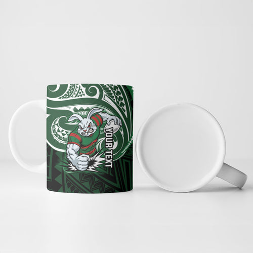 Custom South Sydney Rabbitohs Rugby Ceramic Mug Rabbit Warrior Polynesia Islander Rugby Mascot