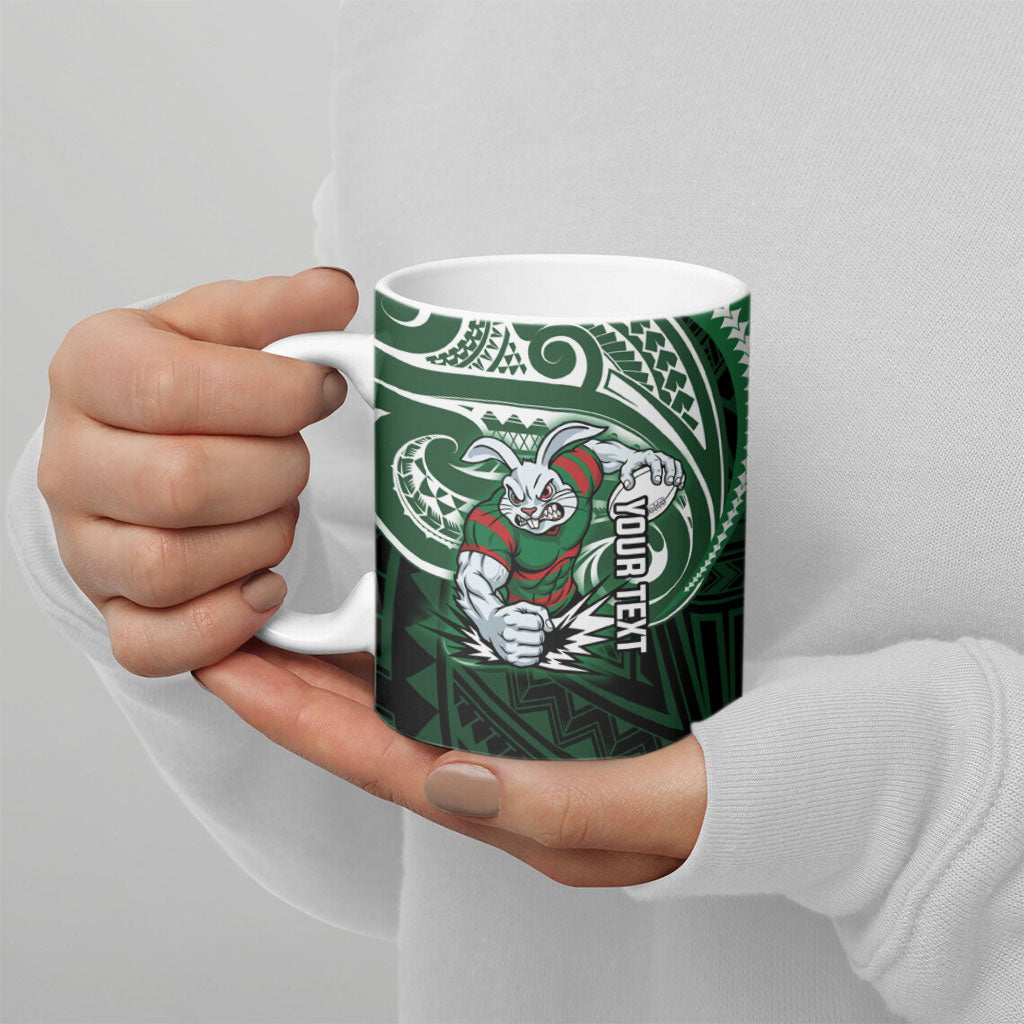 Custom South Sydney Rabbitohs Rugby Ceramic Mug Rabbit Warrior Polynesia Islander Rugby Mascot