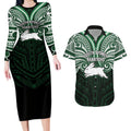 Custom South Sydney Rabbitohs Rugby Couples Matching Long Sleeve Bodycon Dress and Hawaiian Shirt Rabbit Warrior Polynesia Islander Rugby Mascot