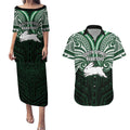 Custom South Sydney Rabbitohs Rugby Couples Matching Puletasi and Hawaiian Shirt Rabbit Warrior Polynesia Islander Rugby Mascot