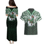 Custom South Sydney Rabbitohs Rugby Couples Matching Puletasi and Hawaiian Shirt Rabbit Warrior Polynesia Islander Rugby Mascot
