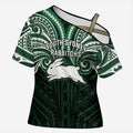 Custom South Sydney Rabbitohs Rugby Cross Shoulder Shirt Rabbit Warrior Polynesia Islander Rugby Mascot