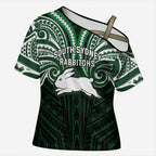 Custom South Sydney Rabbitohs Rugby Cross Shoulder Shirt Rabbit Warrior Polynesia Islander Rugby Mascot