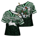 Custom South Sydney Rabbitohs Rugby Cross Shoulder Shirt Rabbit Warrior Polynesia Islander Rugby Mascot