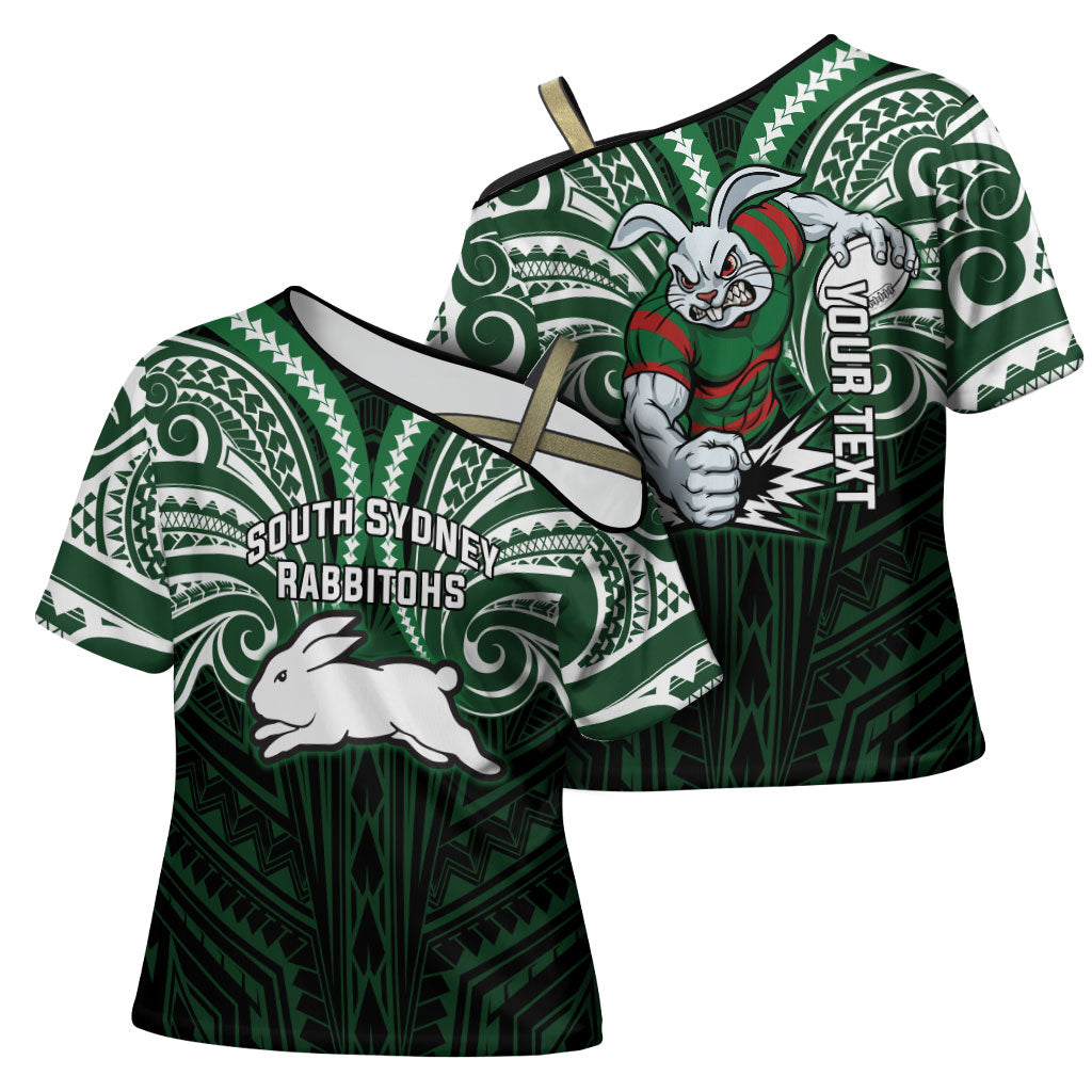 Custom South Sydney Rabbitohs Rugby Cross Shoulder Shirt Rabbit Warrior Polynesia Islander Rugby Mascot