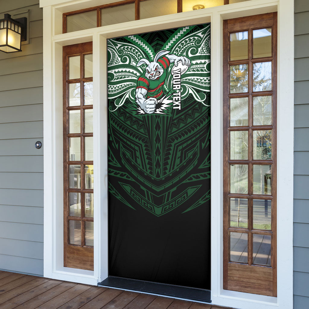 Custom South Sydney Rabbitohs Rugby Door Cover Rabbit Warrior Polynesia Islander Rugby Mascot