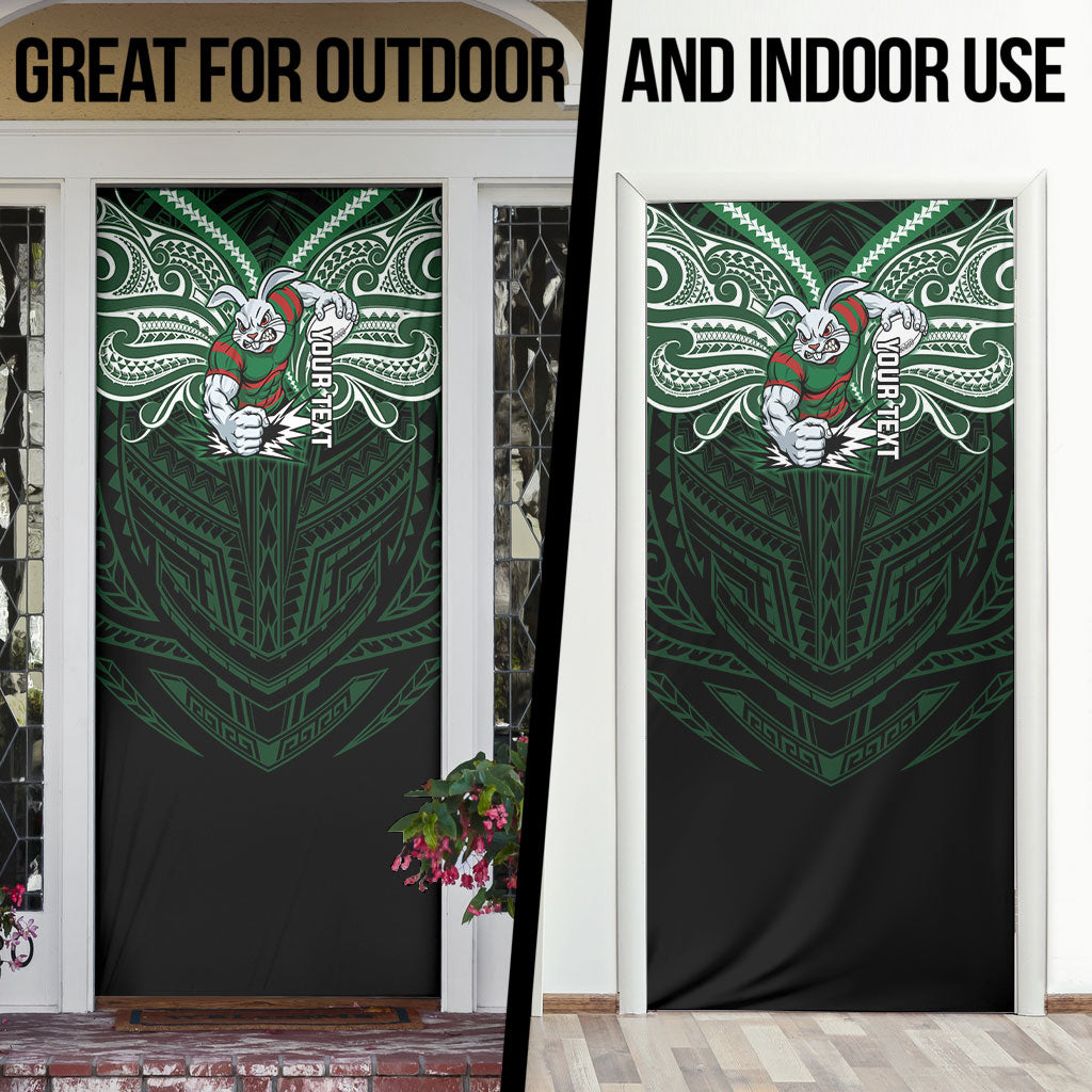 Custom South Sydney Rabbitohs Rugby Door Cover Rabbit Warrior Polynesia Islander Rugby Mascot