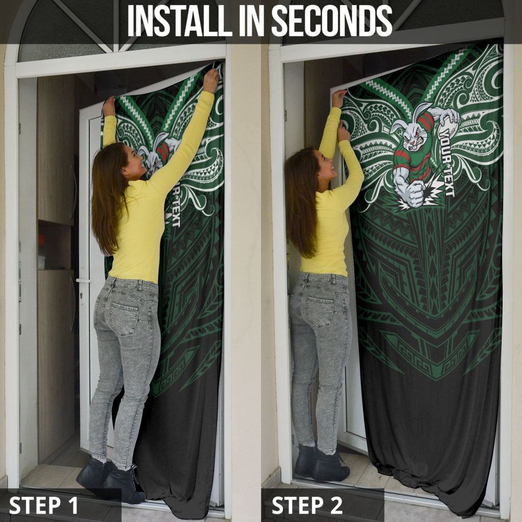 Custom South Sydney Rabbitohs Rugby Door Cover Rabbit Warrior Polynesia Islander Rugby Mascot