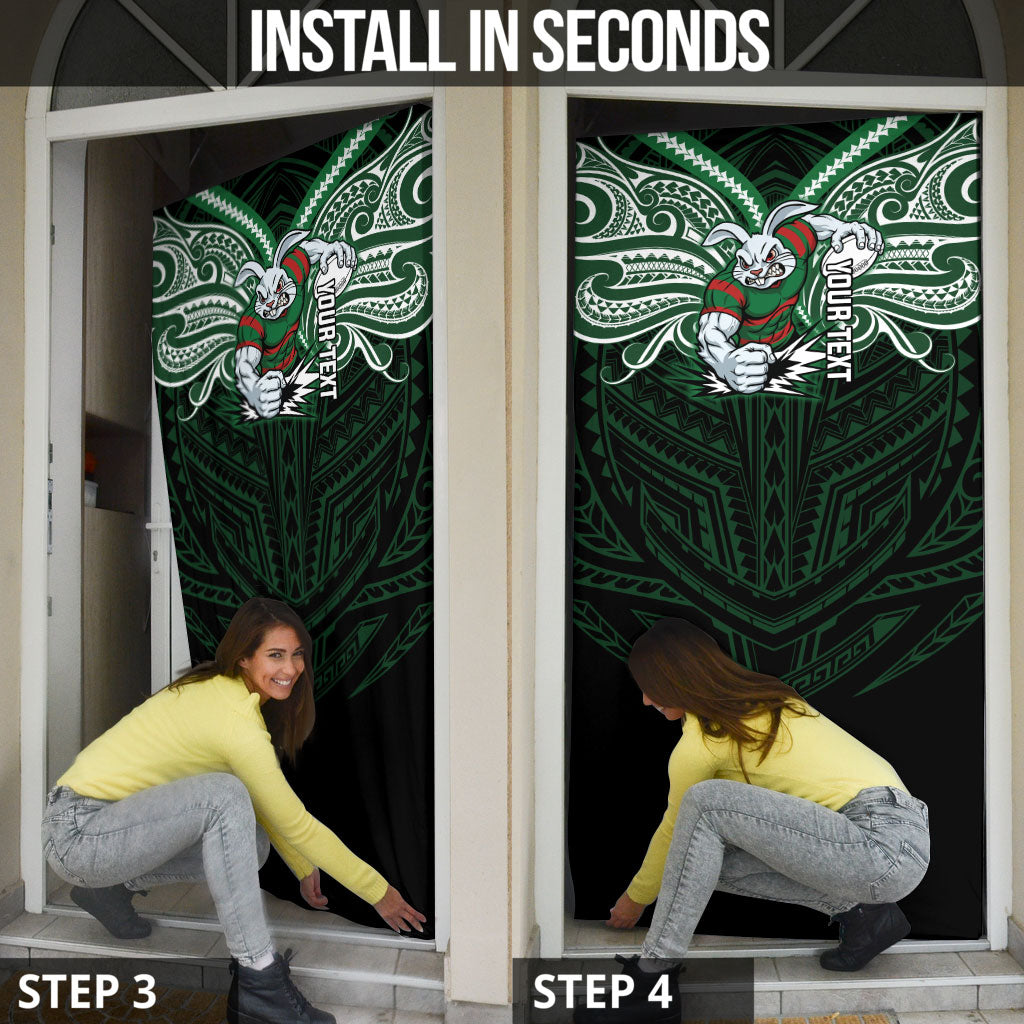 Custom South Sydney Rabbitohs Rugby Door Cover Rabbit Warrior Polynesia Islander Rugby Mascot