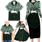 Custom South Sydney Rabbitohs Rugby Family Matching Long Sleeve Bodycon Dress and Hawaiian Shirt Rabbit Warrior Polynesia Islander Rugby Mascot