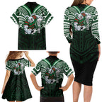 Custom South Sydney Rabbitohs Rugby Family Matching Long Sleeve Bodycon Dress and Hawaiian Shirt Rabbit Warrior Polynesia Islander Rugby Mascot