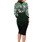 Custom South Sydney Rabbitohs Rugby Family Matching Long Sleeve Bodycon Dress and Hawaiian Shirt Rabbit Warrior Polynesia Islander Rugby Mascot